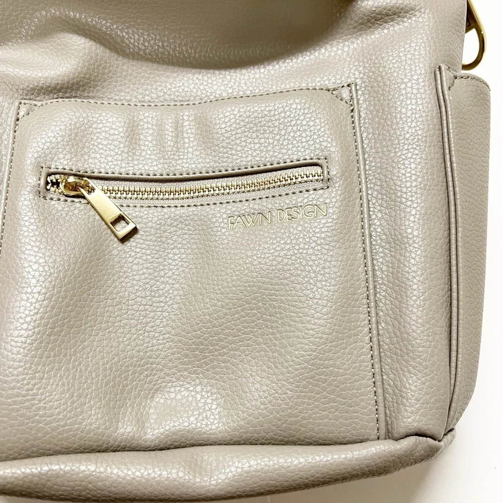 Fawn Design Gray Vegan Leather The Original 12 Pocket Diaper Bag Backpack